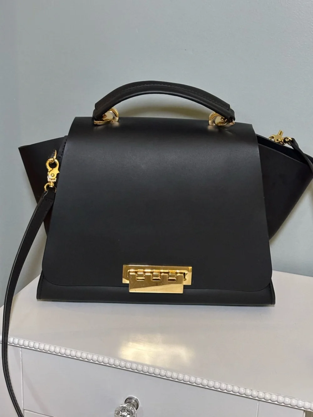 Zac Posen Eartha Black Leather Top Handle Crossbody Bag